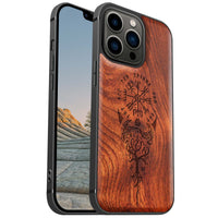 1 x Brand New Carveit Magnetic Wood Case for iPhone 13 Pro Case Hard Real Wood Soft TPU Shockproof Hybrid Protective Cover Unique Classy Wooden Case Compatible with MagSafe Viking Compass Vegvisir-Rosewood  - RRP £27.99