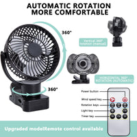1 x RAW Customer Returns TYT USB Fan, Clip on Fan, 5000mAh Rechargeable Battery Fan with Light Timer Remote Control Aromatherapy, 720 Rotation 4 Speed Portable Fan for Home Office Camping - RRP £25.99