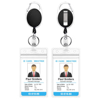 50 x Brand New 2 Pack Heavy Duty Retractable Badge Holders with Carabiner Reel Clip and Vertical Style Clear ID Card Holders, 24 inches Thick Kevlar Pull Cord - RRP £485.5