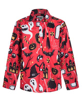 1 x Brand New MOHEZ Boys Halloween Dress Shirt Long Sleeve Kids Funny Pumpkins Ghosts Nightmare Print Button Up Clothes Tops Holiday Party Costume Pink 5-6Y - RRP £18.98