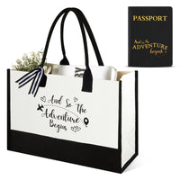 17 x Brand New Weewooday 2 Pcs Bride Gifts Sets Include and So The Adventure Begins Canvas Tote Bag Travel Passport Cover Luggage Tag Set for bridesmaid Bridal Shower engagement Gifts - RRP £169.66