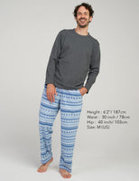 1 x Brand New LAPASA Men s Casual Loungewear Fleece Pyjama Set Relaxed Fit Lounge Top Bottom M129, Heather Grey Top Blue Snow Fair Isle Pants, S - RRP £21.99