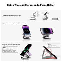 1 x RAW Customer Returns Kuject 3 in 1 Wireless Charging Station for iPhone, Adjustable Magnetic Wireless Charger, Foldable Travel Charging Stand Dock for iPhone 15 14 13 12 Series, AirPods, Apple Watch - RRP £39.99