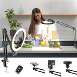 1 x RAW Customer Returns LUXSURE Ring Light with Stand Phone Holder, 10 LED Ring Light with Remote for iPhone Android, Overhead Phone Mount for Filming, Desk Ring Light for Cooking Makeup Live Stream Craft Tutorials - RRP £43.99