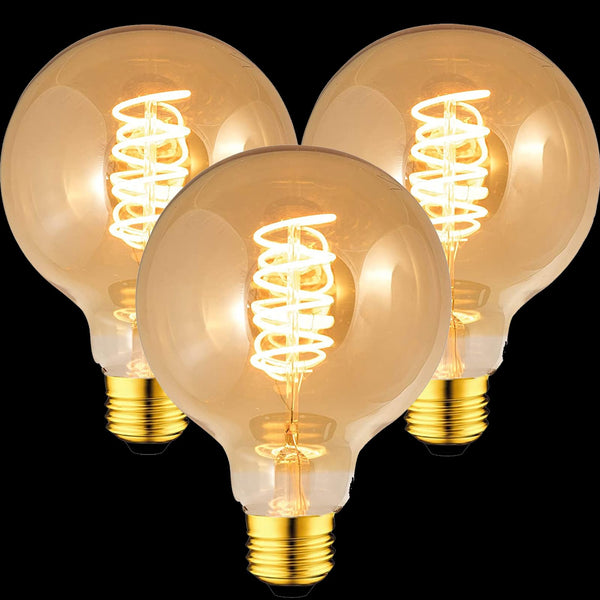 1 x RAW Customer Returns FASUTY Vintage Edison Light Bulb Dimmable G80 Spiral Flexible LED Filament Bulbs,CRI 95 Decorative Bulbs Amber Glass Warm White 2200K,No Flicker Retro E27 Screw Bulb 4W 40W Equivalent -3 Pack - RRP £22.98