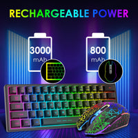1 x RAW Customer Returns 60 Wireless Gaming Keyboard and Mouse Combo Set 2.4GHz Rechargeable 3800mAh Quiet 61 Keys Compact Gaming Keyboard with Rainbow LED Backlit 2400DPI 6 Buttons Rainbow LED Silent Mouse Black  - RRP £35.99