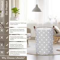 4 x Brand New Lifesela 2-Pack Large Laundry Basket, 20-Inches Collapsible Laundry Hamper with Leather Handles, Dirty Clothes Hamper with Drawstring Closure Waterproof Laundry Bin Grey  - RRP £67.96