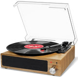 1 x RAW Customer Returns Record Player, FYDEE Vinyl Record Player with Speakers Vintage Turntable for Vinyl Records, Belt-Drive 3-Speed 33 45 78 RPM LP Vinyl Player, Supports Headphone Jack, AUX IN, RCA Output - Natural Wood - RRP £58.98