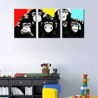 1 x Brand New Funny Monkey Making Faces Canvas Wall Art for Living Room Decor Animals Art Black and White Banksy Pop Art Gorilla Chimps Kitchen Wall Decor Wall Decorations for Living Room Wall Pictures 42x20 Inch - RRP £40.02