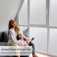1 x RAW Customer Returns FEOMOS Etched Floral Window Film - Privacy Window Clings Decorative Frosted Window Film Glass Film for Bathroom Office Doors No Glue 90cm x 200cm - RRP £24.97