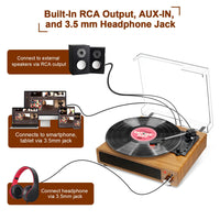 3 x RAW Customer Returns Record Player, FYDEE Vinyl Record Player with Speakers Vintage Turntable for Vinyl Records, Belt-Drive 3-Speed 33 45 78 RPM LP Vinyl Player, Supports Headphone Jack, AUX IN, RCA Output - Natural Wood - RRP £176.94