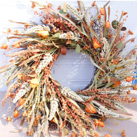 1 x RAW Customer Returns TianBao Artificial Autumn Wreath Front Door with Wheat and Orange Berry,Harvest Front Door Wreath with Pumpkin Acorn Berries,Halloween Wreath for Home Bedroom Wall and Festival - RRP £38.59