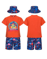 1 x Brand New MOHEZ Boy Summer Clothing Outfits Set with Hat Kids Casual Printed Cotton Short Sleeve Top and Hawaiian Shorts 2Pcs Suit Sets 5-6T - RRP £21.98