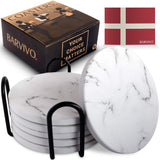 5 x Brand New BARVIVO Marble Look Ceramic Coasters for Drinks Absorbent with Holder Set of 6 - Absorbing Condensation Immediately - Ideal Drink Coasters for Wooden Table Protection with Scratch Preventing Cork Base - RRP £120.4