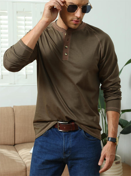 1 x Brand New Men s Henley Shirt Long Sleeve Tops Casual Shirts Button ...