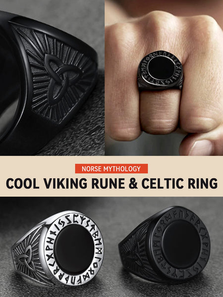 1 x Brand New FaithHeart Gothic Black Ring for Men, Vintage Natural Ag ...
