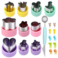 1 x Brand New 21Pcs Vegetable Cookie Cutters with Comfort Grip, Stainless Steel Fruit Shape Cutters, Cartoon Animal Food Cutter Stamps, Vegetable Cutter Shapes Set with 1Double Purpose Melon Cutter 10Toothpicks - RRP £11.26