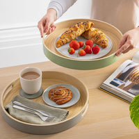 1 x RAW Customer Returns Dehaus Stylish Wooden Bamboo Tray - Grey Large - Luxury Round Wood Lap Trays for Eating Dinner, Tea and Coffee Tray, Bar Drinks or Food Serving Trays with Handles - Eco Friendly - RRP £27.99
