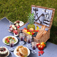 1 x RAW Customer Returns Flexzion Picnic Basket for 4 Person, Rectangular Wicker Picnic Basket Set, Insulated Picnic Case with Waterproof Lining and Blanket, Napkins, Cutlery Set, Wine Glasses, Bottle Opener and Plates - RRP £60.92