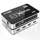 1 x RAW Customer Returns Kinivo 8K HDMI Switch with Remote 4 in 1 Out 4 Port, 8K 60Hz, 4K 120Hz HDMI Switcher, 48Gbps, HDR 10 , Dolby Atmos, HDCP 2.3 - HDMI 2.1 Switch Box Compatible with HDTV, PS5, PS4, Xbox - RRP £59.99