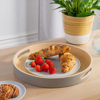 1 x RAW Customer Returns Dehaus Stylish Wooden Bamboo Tray - Grey Large - Luxury Round Wood Lap Trays for Eating Dinner, Tea and Coffee Tray, Bar Drinks or Food Serving Trays with Handles - Eco Friendly - RRP £27.99