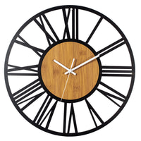 1 x RAW Customer Returns HAITANG Large Wall Clocks for Living Room,Silent,Non Ticking,Battery Operated Oversized Vintage Round Modern Wood Wall Clock for Bedroom,Farmhouse,Office Wall Decor-24IN 60cm, Black,Roman numeral  - RRP £59.99