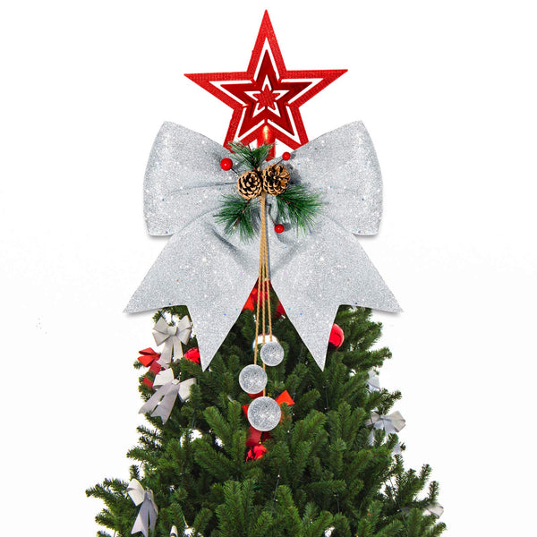1 x Brand New Whaline 2pcs Christmas Bow Decorations, Silver Wreaths B ...