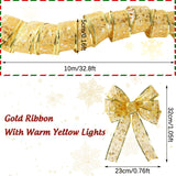 1 x Brand New AnyDesign 32.8Ft Christmas Ribbon Light with Bowtie LED Ribbon Light Christmas Tree Ornaments Lace Bow for Xmas Home Indoor Outdoor Decor Wedding Holiday Birthday Party Supplies, Bronzing Gold - RRP £17.99