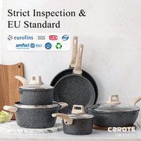 1 x RAW Customer Returns CAROTE Nonstick Pots and Pans Set, Granite Kitchen Cookware Sets, Non Stick Natural Stone Cooking Set with Frying Pans,Suitable for All Stoves Include Induction 10pcs Classic Granite Set  - RRP £79.99