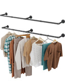 1 x RAW Customer Returns OROPY Industrial Pipe Clothes Rail, Set of 2, 167cm Wall Mounted Detachable Retro Metal Clothing Rail for Hanging Clothes, Heavy Duty Clothes Rail for Bedroom Storage, Black 3 Base  - RRP £45.99