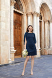 1 x Brand New GRACE KARIN Women Formal Lace Dress Crew Neck Chiffon 3 4 Sleeve Party A Line Midi Mother of The Bride Dresses Navy Blue S - RRP £29.92