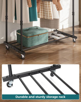 1 x RAW Customer Returns OROPY Double Clothes Rail on Wheels, Industrial Clothing Rack with Storage Shelf, 158.5cm High Metal Clothes Rack with 2 Hanging Rails for Clothes, Black - RRP £29.72