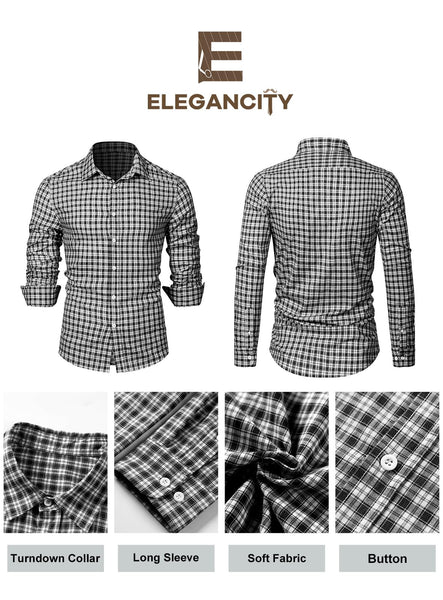 1 x Brand New Elegancity Mens Shirts Long Sleeve Checked Smart Casual ...