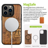 1 x Brand New Carveit Magnetic Wood Case for iPhone 14 Pro Case Hard Real Wood Soft TPU Shockproof Hybrid Protective Cover Unique Classy Wooden Case Compatible with MagSafe Vintage Compass-Walnut  - RRP £27.99