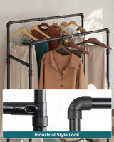 1 x RAW Customer Returns OROPY Double Clothes Rail on Wheels, Industrial Clothing Rack with Storage Shelf, 158.5cm High Metal Clothes Rack with 2 Hanging Rails for Clothes, Black - RRP £29.72