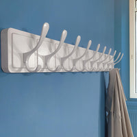 1 x RAW Customer Returns SKOLOO Coat Rack Wall Mount - Scandi-Style Wooden Carved-Block Coat Hook, Wall Coat Hanger with 10 Hooks for Hanging Coats, Hats, Clothing, Scarfs, White - RRP £39.99