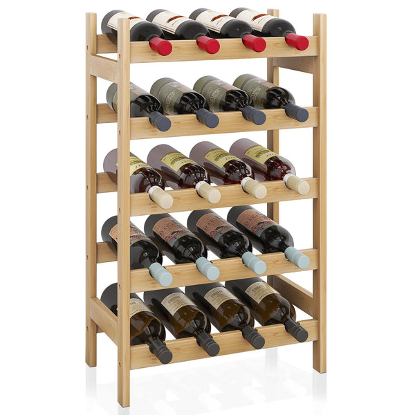 1 x RAW Customer Returns SMIBUY Bamboo Wine Rack, 20 Bottles Display Holder, 5-Tier Free Standing Storage Shelves for Kitchen, Pantry, Cellar, Bar Natural  - RRP £35.1