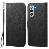 1 x Brand New LEINOTWANCH Phone Case for Samsung Galaxy S21 5G PU Leather Flip Case Wallet Protector Full Protection Card Slots Kickstand Lanyard ,Embossed Tree of life pattern,Blue - RRP £12.55