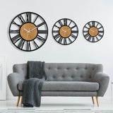 1 x RAW Customer Returns HAITANG Large Wall Clocks for Living Room,Silent,Non Ticking,Battery Operated Oversized Vintage Round Modern Wood Wall Clock for Bedroom,Farmhouse,Office Wall Decor-24IN 60cm, Black,Roman numeral  - RRP £59.99