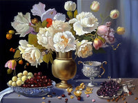 1 x Brand New Ginfonr 5D DIY Diamond Painting Flowers Fruit Table by Number Kits Full Drill for Adults, Paint with Diamonds Art Plants Cross Stitch Embroidery Rhinestone Craft for Home Wall Decor 12x16 Inch - RRP £3.98