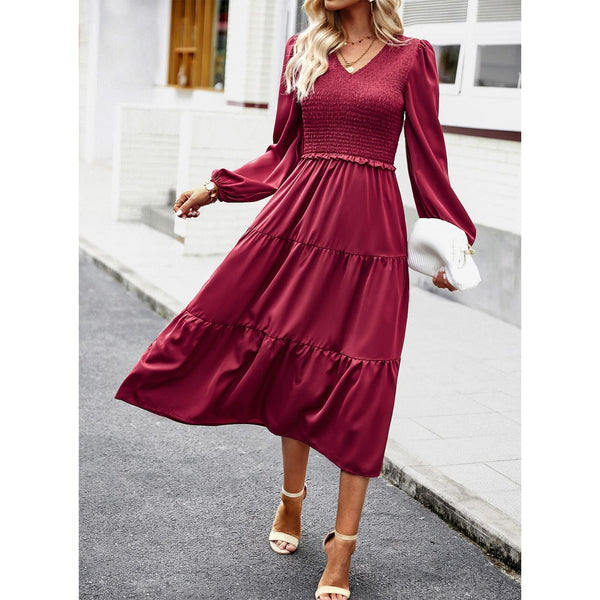 1 x Brand New TcIFE Women s Casual Midi Dress V Neck Long Sleeve A Line ...