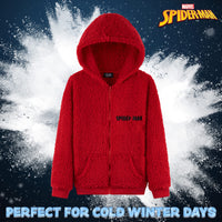 1 x Brand New Marvel Sherpa Hoodie for Boys, Spiderman Zip Up Fleece Fluffy Hoodie Red, 11-12 Years  - RRP £22.79