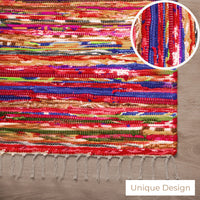 1 x RAW Customer Returns RAJRANG BRINGING RAJASTHAN TO YOU Polar Chindi Area Rugs - 150x215 cm Reversible Recycled Colorful Floor Carpet Large Woven Rag Runner for Bedroom Kitchen Living Room Decor - RRP £49.99