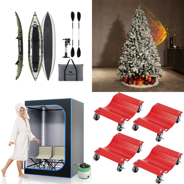 RAW Customer Returns Job Lot Pallet -  Inflatable Recreational Touring Kayak, Home Steam Sauna, 7ft Pre-Lit Snow Flocked Christmas Tree & more - 63 Items - RRP £3782.59