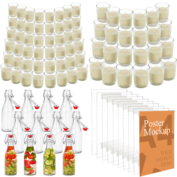 RAW Customer Returns Job Lot Pallet - Clear Glass Filled Votive Candles 48 Pack, 12 Pack Glass Bottles with Stoppers - 250ml & more - 211 Items - RRP £3913.43