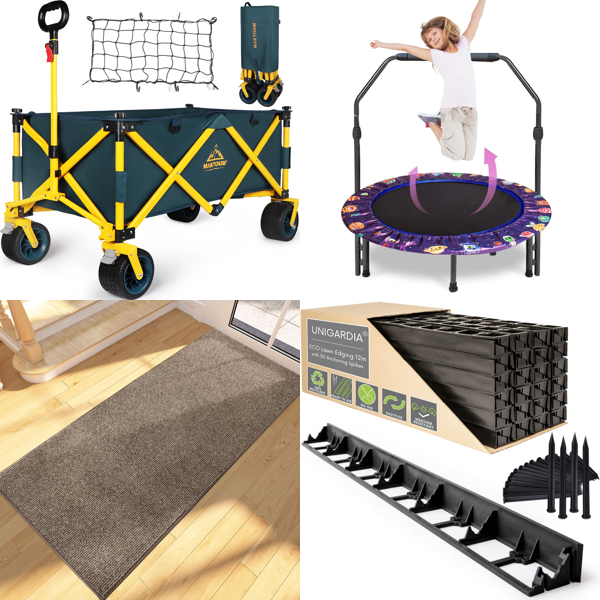 RAW Customer Returns Job Lot Pallet - 210L Folding Trolley Cart, Dirt Trapper Indoor Door Mat 60 x 210 cm, Mini Trampoline & more - 134 Items - RRP £4345.68