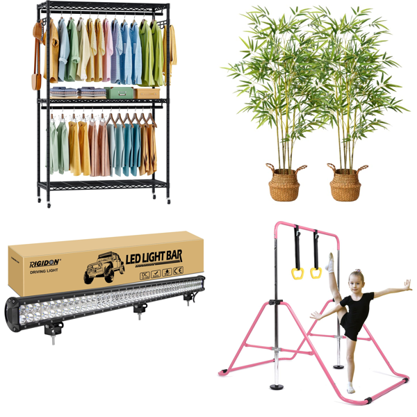 RAW Customer Returns Job Lot Pallet - Clothes Rail with Storage Shelves, Artificial Bamboo Plants, Gymnastic Equipment for Home & more - 39 Items - RRP £1799.55