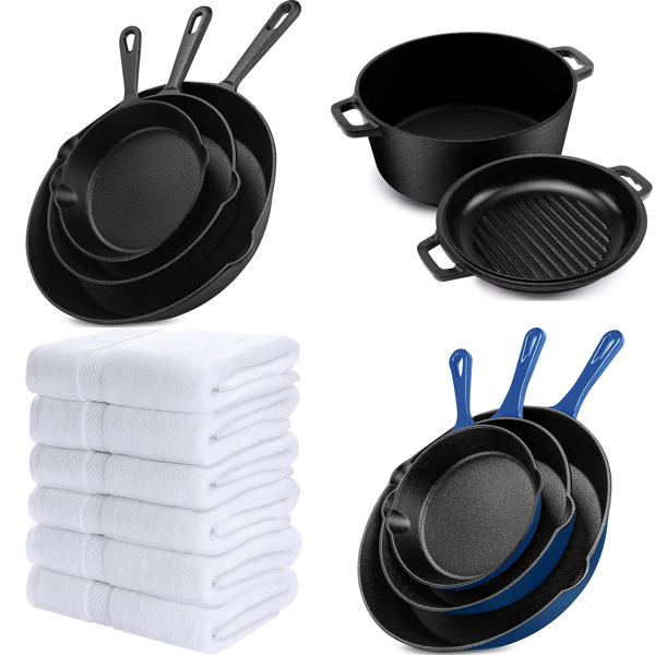 RAW Customer Returns Job Lot Pallet - Cast Iron Skillet - Pre-Seasoned Set of 3, 6 Pack Bath Towel Set & more - 80 Items - RRP £2293.6