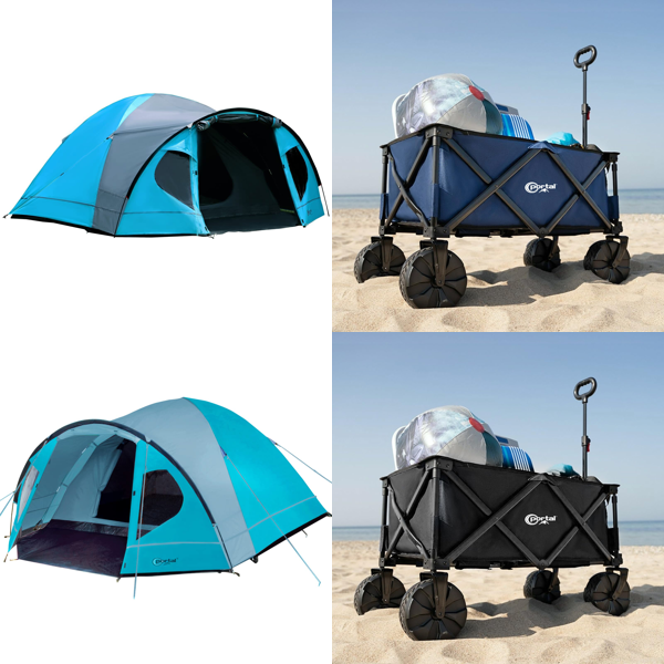 RAW Customer Returns Job Lot Pallet -  Portal 3-4 Man Tent with Porch, PORTAL Beach Trolley Cart for Sand - 33 Items - RRP £2915.17