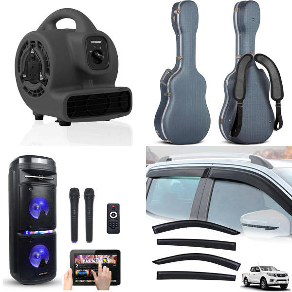 RAW Customer Returns Job Lot Pallet - Floor Fan Blower, Karaoke Machine, Hard Guitar Cases, Wind Deflectors, Step Ladder, Clothes Rail, Window Privacy Film - 26 Items - RRP £1395.47